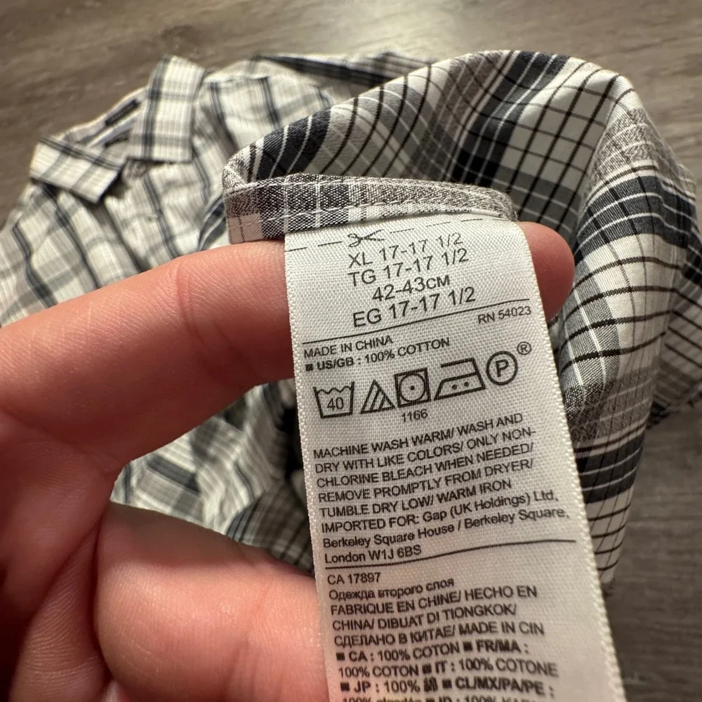 Banana Republic Shirt Men XL Gray Plaid 100% Cotton Grant Fit Preppy Classiccore